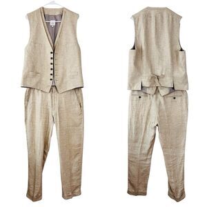 Luxurious Baird McNutt 100% Irish Linen Beige Button Down Vest & Pant Set Large